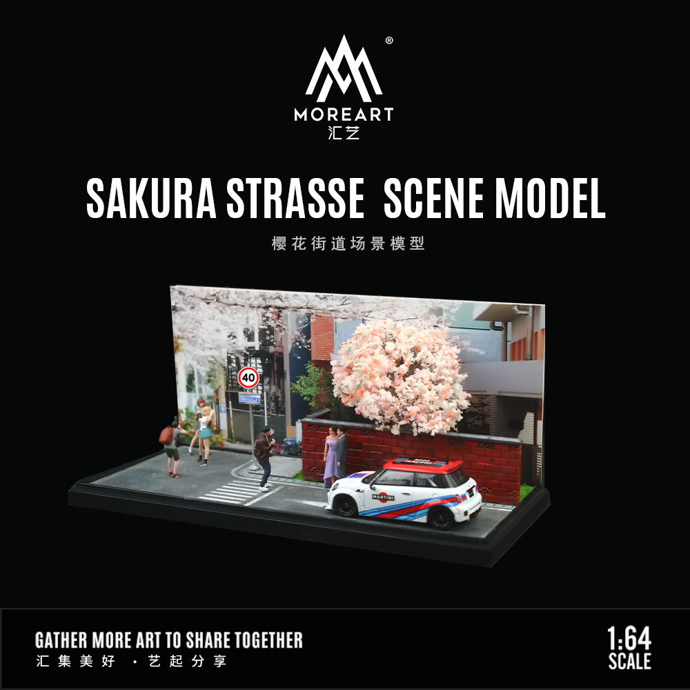MoreArt 1:64 チェリーストリート手作りシーンモデルミニチュア風景、車モデルシーン、車フィギュアショー用ディスプレイ