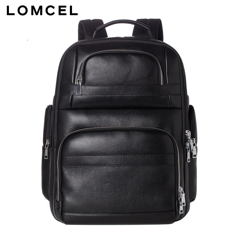LOMCEL 本革製の新型トラベルバックパック、男性の出張やオフィス用に最適、大容量
