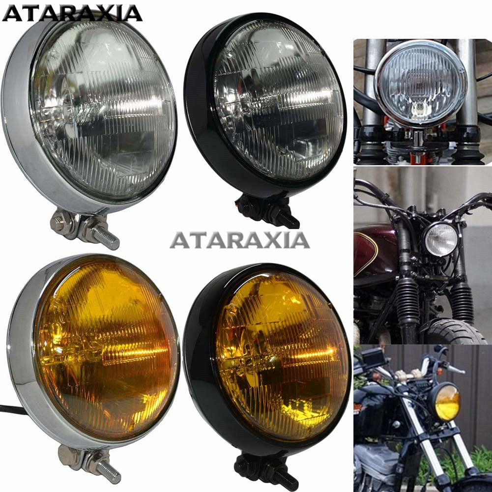 オートバイのヘッドライトバイクヘッドランプ高/低ラウンドシールドビームランプヘッドライトハーレーボトムマウントカフェレーサーボブ