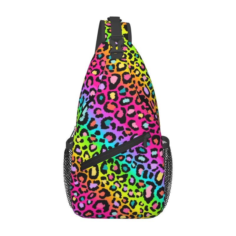 カスタム Colofrul レインボーヒョウ柄スリングクロスボディバックパック男性動物皮チーターショルダーチェストバッグ旅行サイクリング用