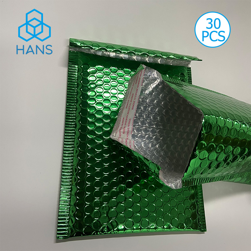 メタリックグリーン クッション入りバブル封筒 配送用封筒 30枚入り 18×23cm プラスチック製ポリ袋