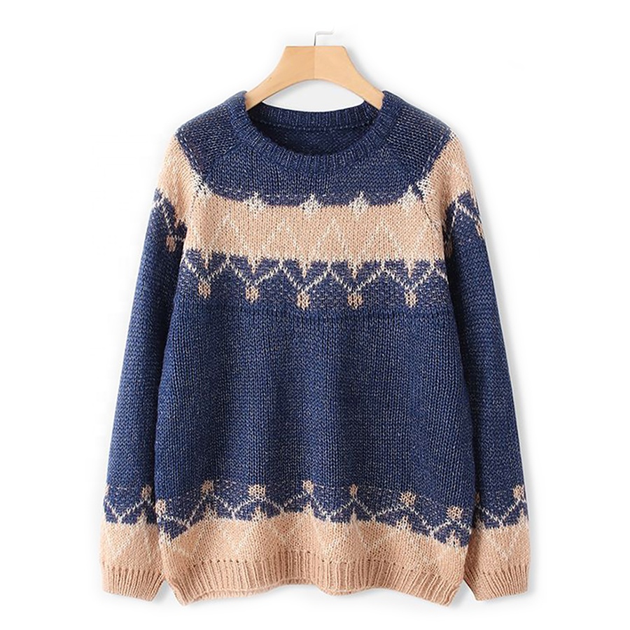 New Winter Oversized Top Custom Women Round Neck Solid Casual Knitwear Acrylic Cotton Pullover Sweater