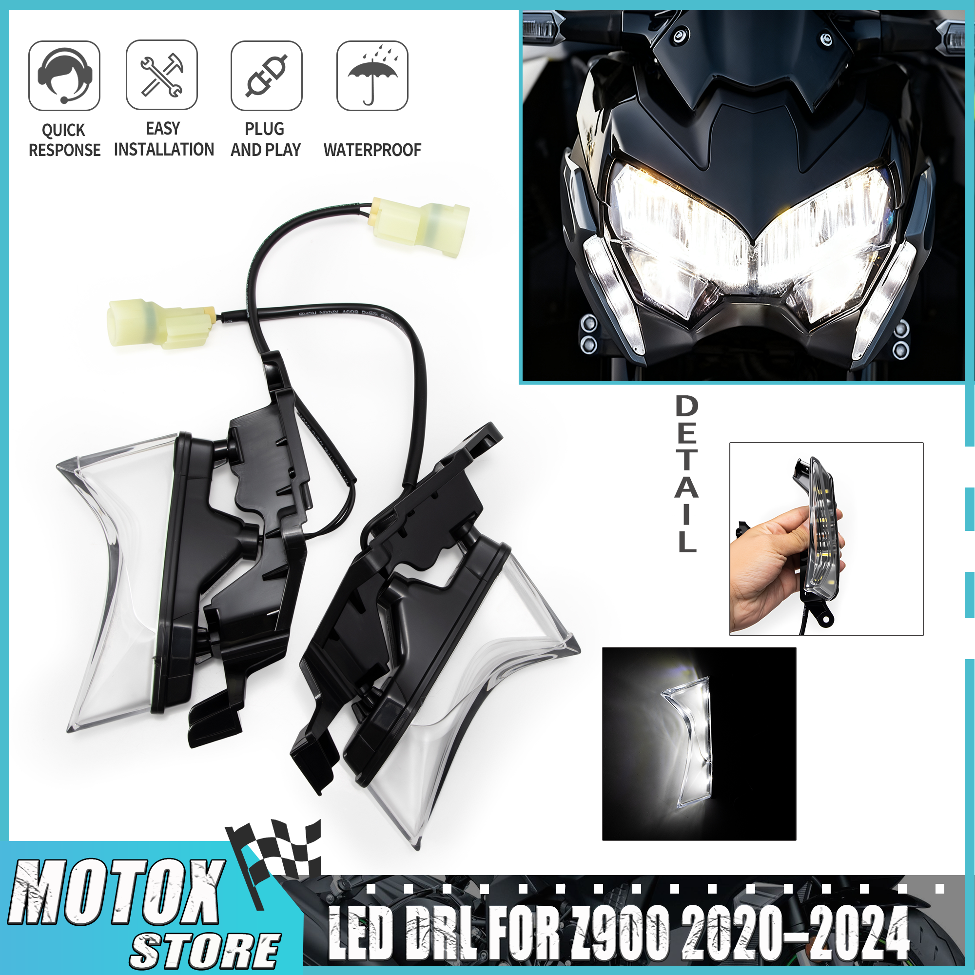 デイタイムランニングライト 2020 - 2024 Kawasaki Z900 Z 900 2021 2022 2023LED フロントヘッドライトフォグ DRL ターンシグナルサイドライトに適合