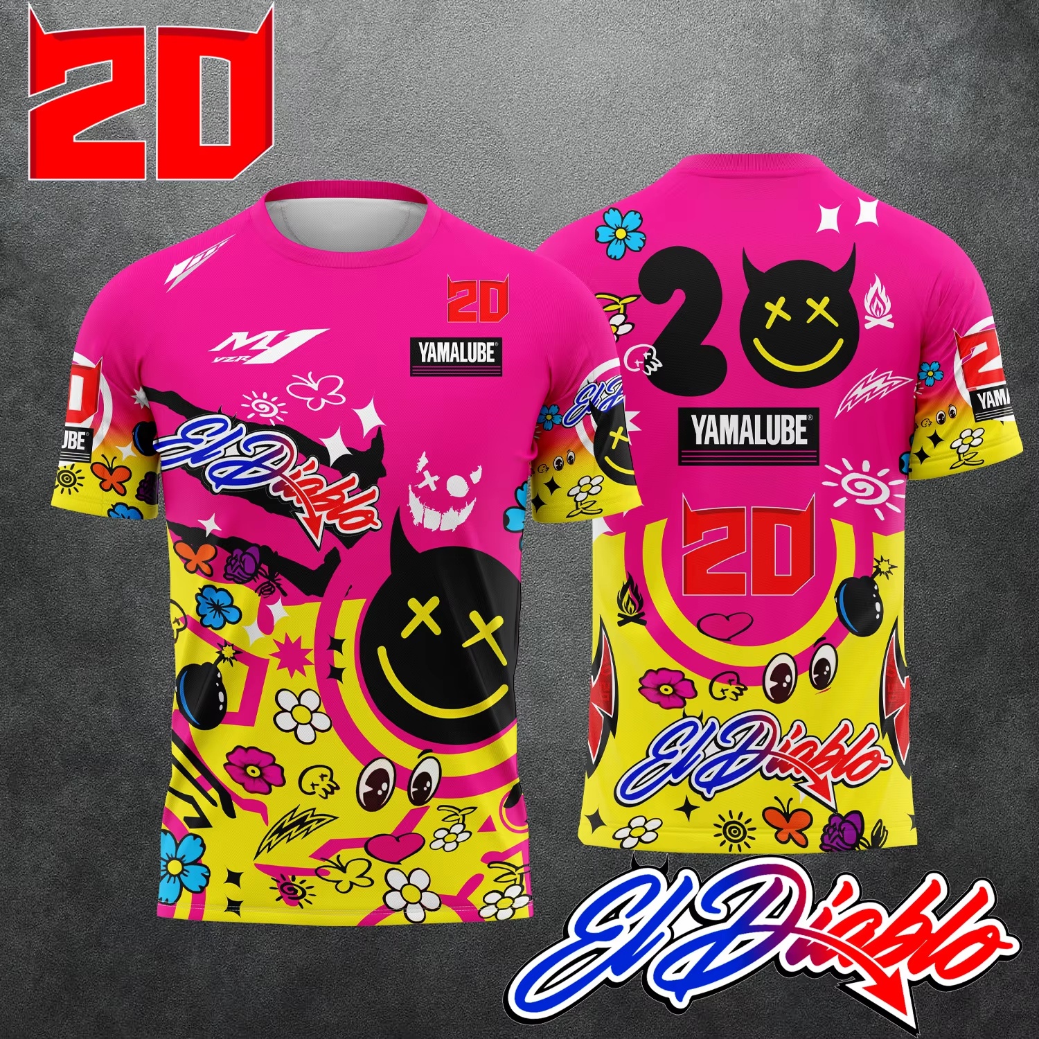 2026 新しいライダー番号 20 ファビオ クアルタラロオートバイレーシング乗馬スーツ男性と女性の夏カジュアルルーズ特大 Tシャツ