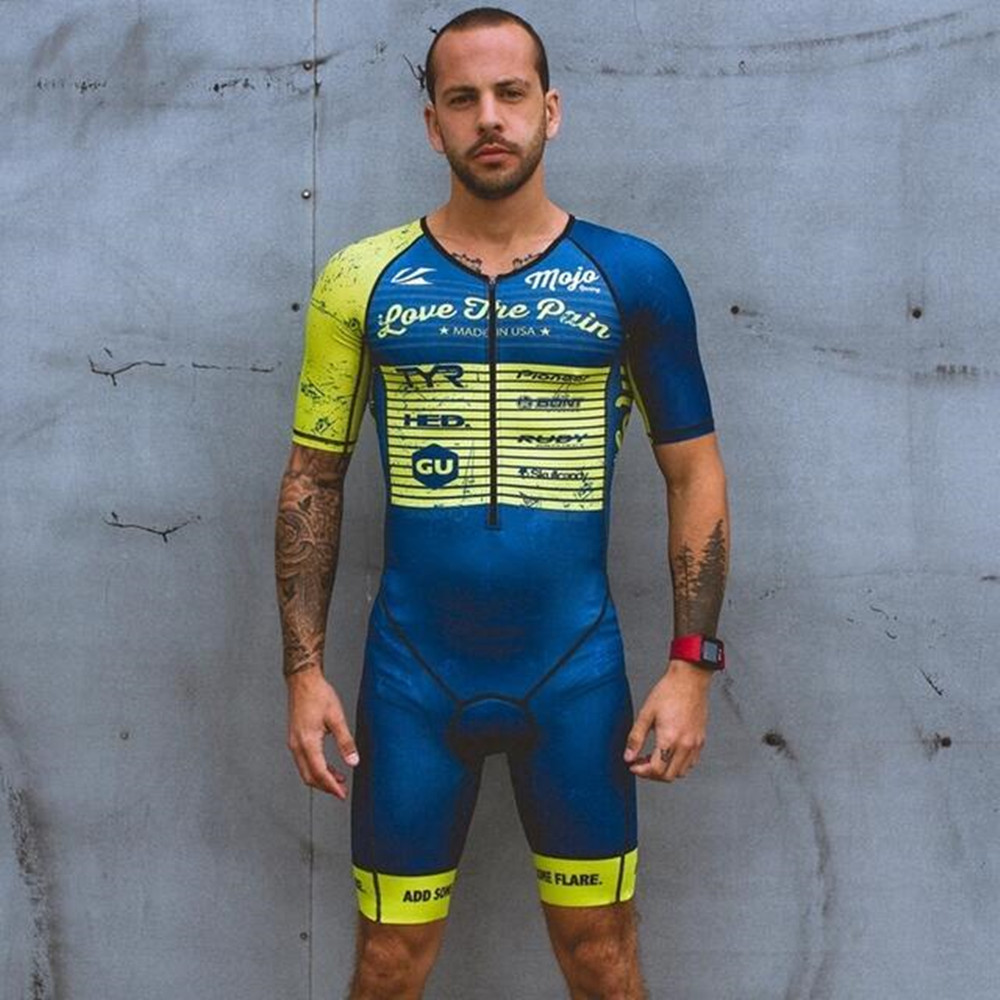ラブザペイン男性サイクリングスキンスーツ通気性トライアスロン半袖スピードスーツトライスーツマイヨ Ciclismo ランニングアパレル服