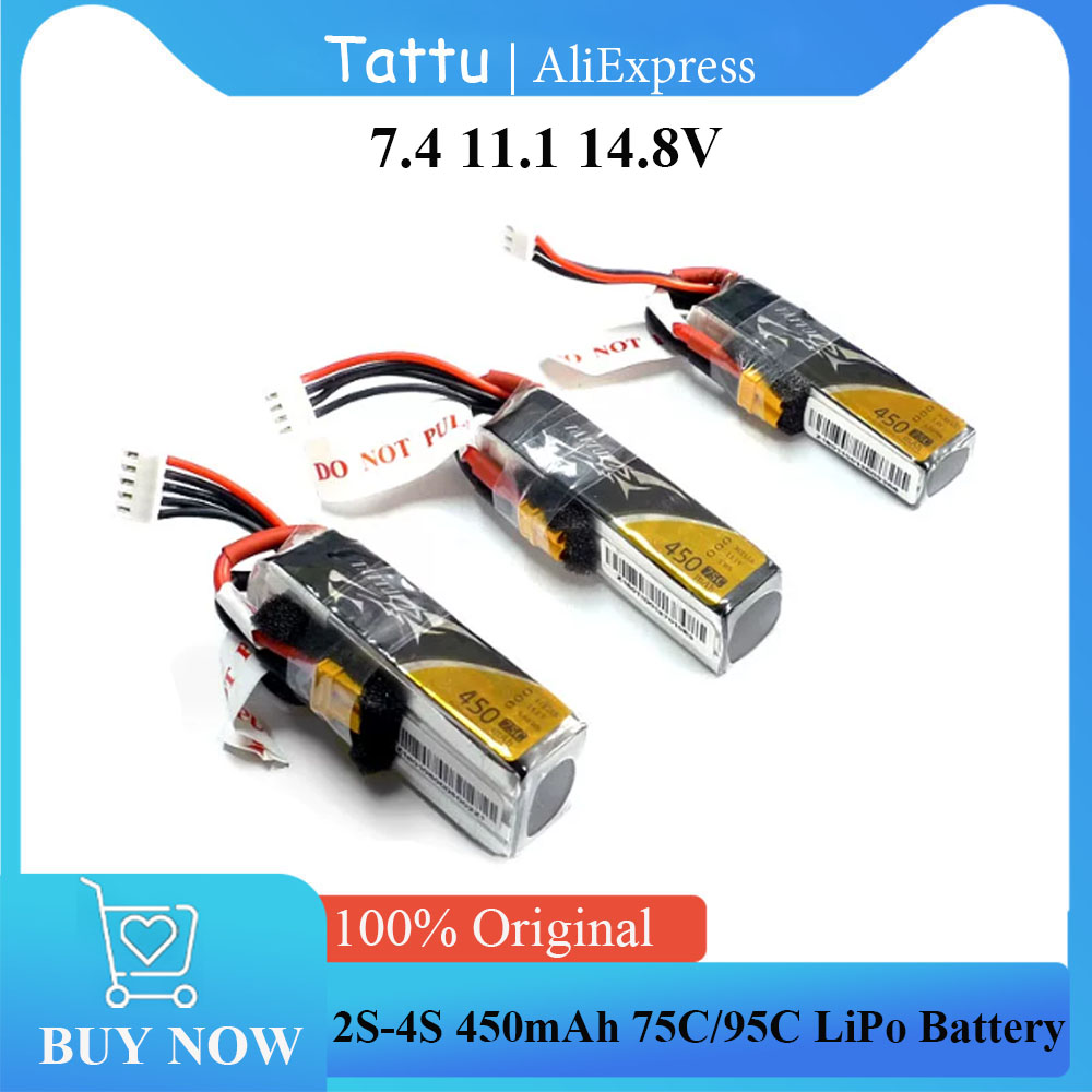TATTU 2S-4S 450mAh 75C/95C リポバッテリー 7.4 11.1 14.8V XT30 プラグバッテリー付き RC FPV クアッドコプター用