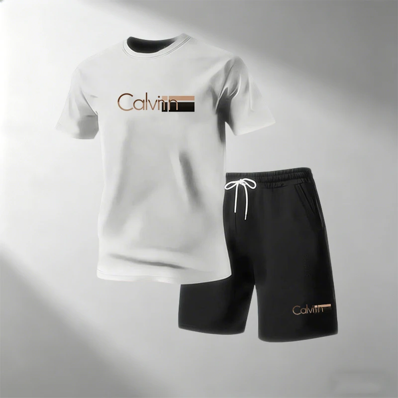 2026 夏の男性ストリートツーピースセット O ネック Tシャツスポーツショーツ速乾性フィットネスランニング服ファッションカジュアルトラックスーツ