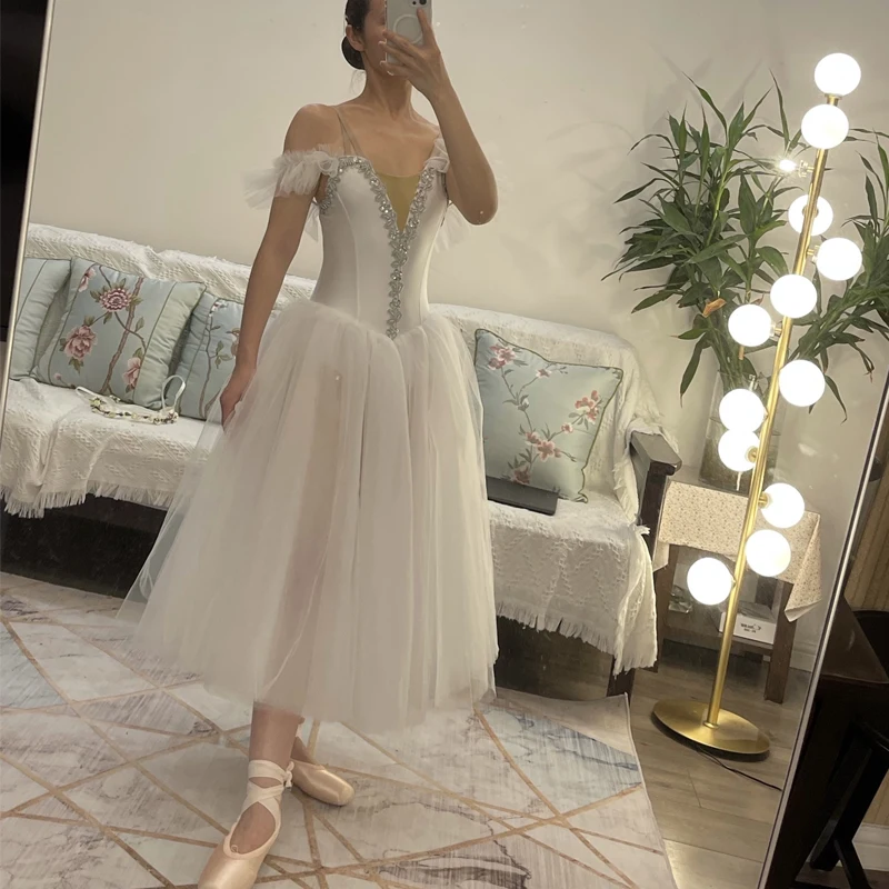 ホワイトバレエドレスロングロマンチックバレエチュチュプロフェッショナル白鳥の湖バレリンファム子供女の子妖精バレエ衣装