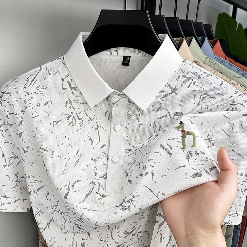 新しいメンズカジュアルオリジナルプリントポロシャツ通気性快適半袖ラペル Tシャツ高品質多用途紳士服