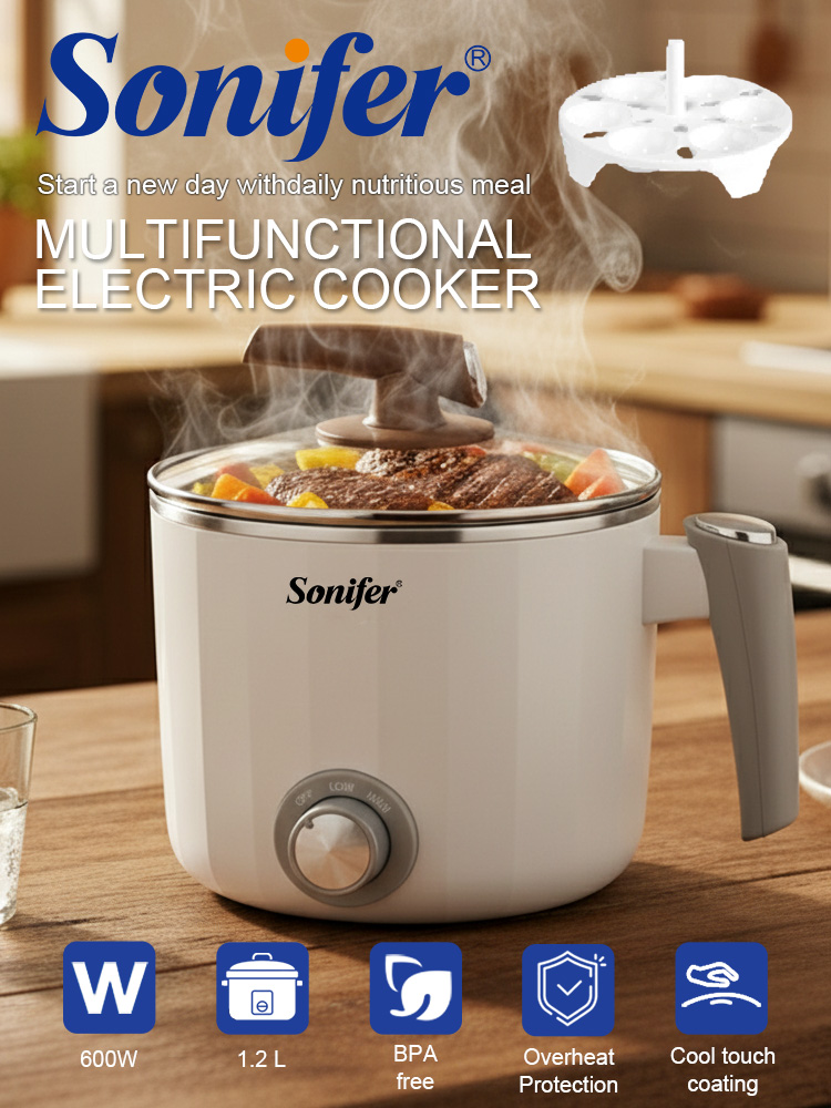 Sonifer SF-1503 ミニ電気炊飯器 1.2L 600 ワット多機能鍋 304 ステンレス鋼の麺鍋卵ボイラー 220V