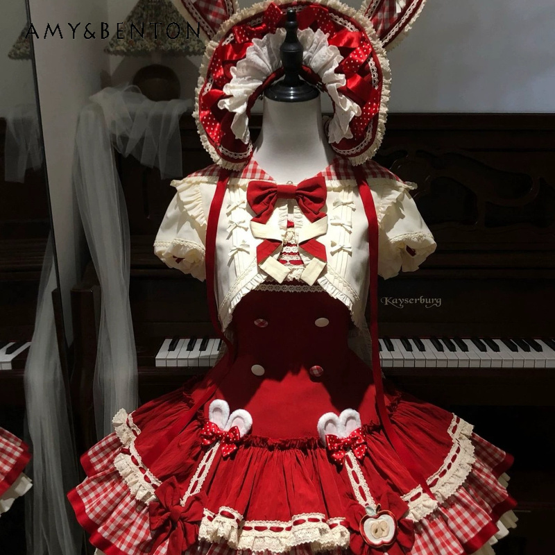 日本デザイン赤かわいい女性のショートコートオリジナルデザイン 2026 夏新甘い Y2k 年齢軽減ロリータドレススーツレディース