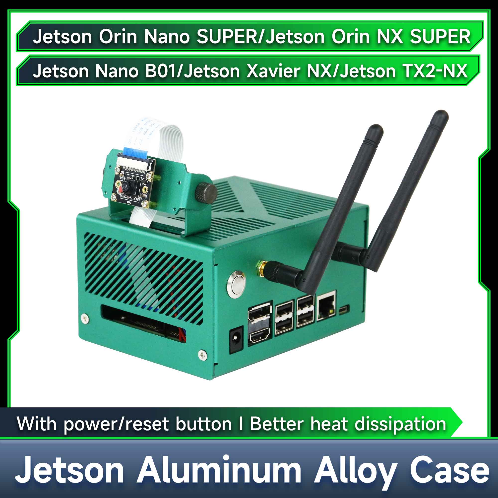 Yahboom Jetson Nano アルミニウム合金ケース Jetson Nano B01/Orin NX SUPER/Orin NANO SUPER カメラブラケット電源スイッチ付き