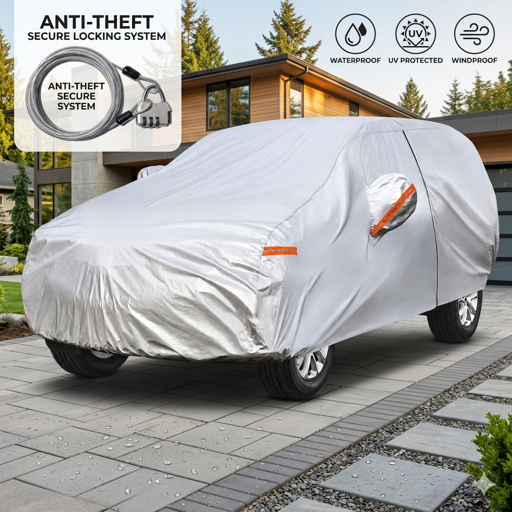 Kayme シルバーマット車カバー屋外防水防塵 UV 耐性ロック可能な高品質ユニバーサルオートカバーフィットテルサ