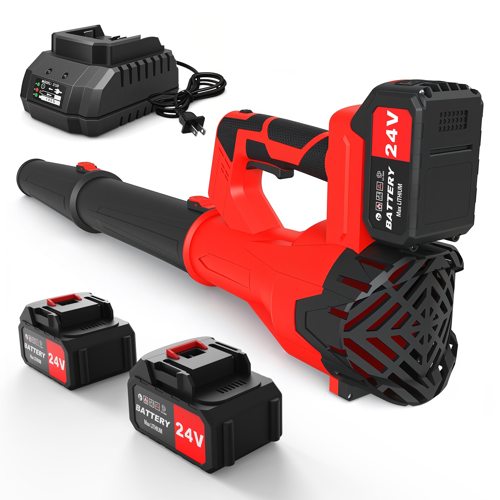 21V コードレスリーフブロワー 680CFM 電動送風機 2-in-1 24000r/min 6 スピード調整 2x6.0Ah バッテリー デッキパティオ私道庭ガレージクリーニング用ハンドパワーツール