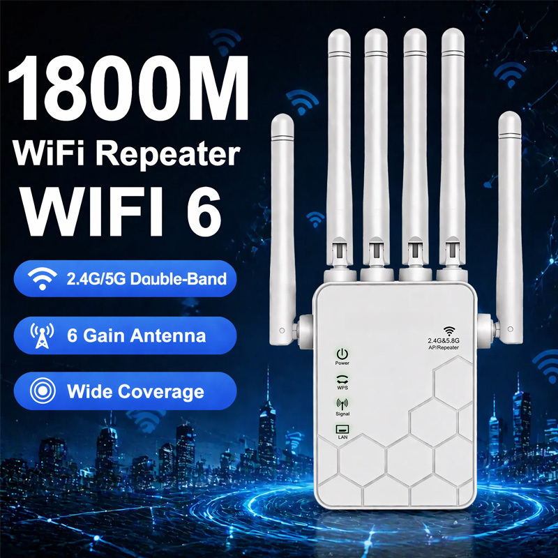 デュアルバンド 2.4GHz/5GHz WiFi 信号ブースター 1800Mbps 伝送速度 壁貫通 ワイドカバレッジ 互換性