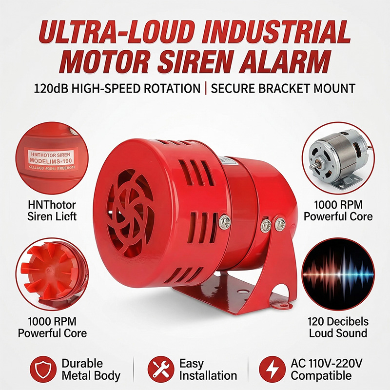 120dB モーターサイレン MS-190 、金属ハウジング付き 220V 工業用警報サイレン、工場およびワークショップ用の高出力サウンド警告警報