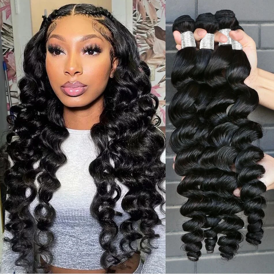 生ペルー人毛バンドルルースウェーブ 3 4 バンドル 28 30 インチバージンレミーヘアエクステンション女性のための縫うクイック織りバンドル