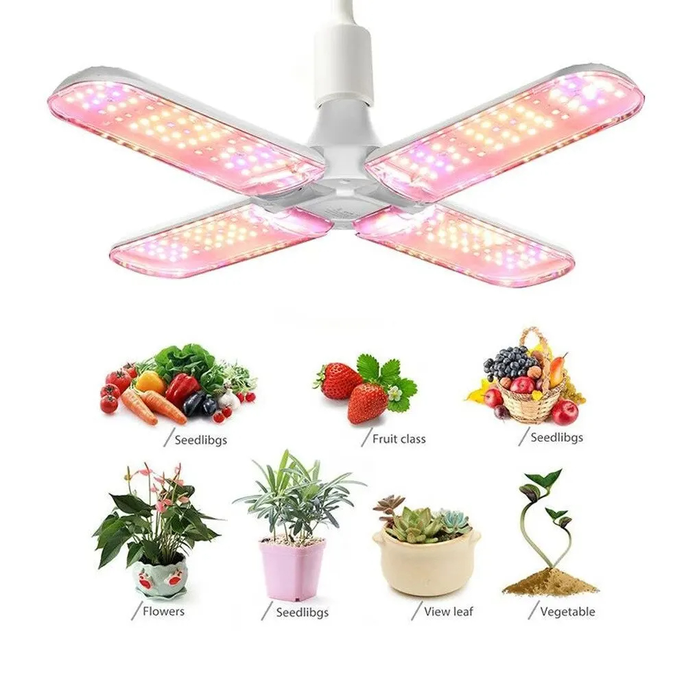 48 ワットファン葉折りたたみ LED 成長ライトフルスペクトル E27 植物成長ライト Phytolamp 電球屋内植物花苗