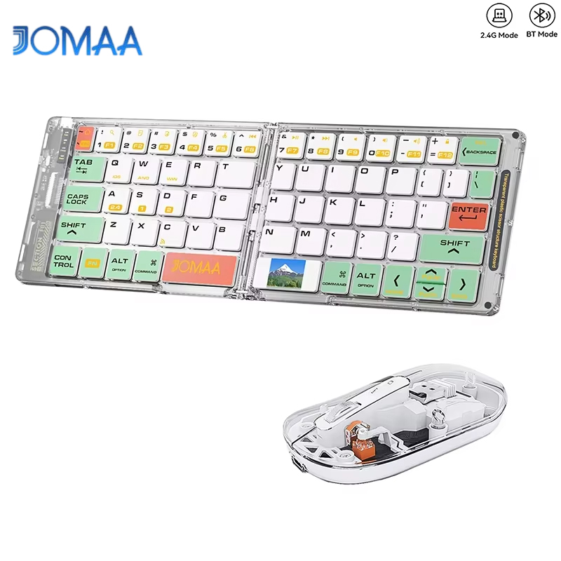 折りたたみ式キーボードとマウス、Bluetooth5.1デュアルモードワイヤレス透明キーボード充電式フルサイズポータブルトラベルキーボード