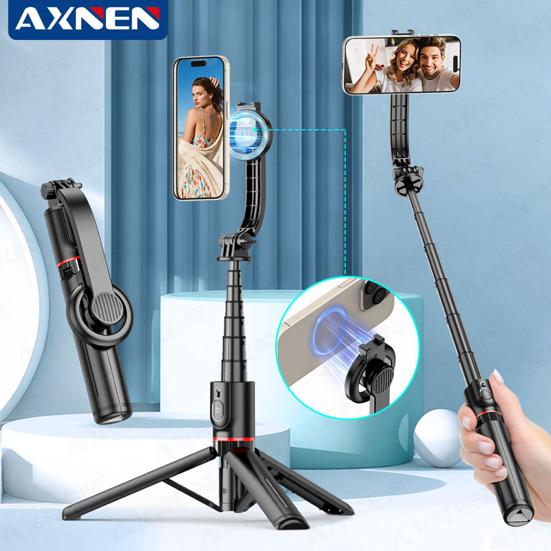 AXNEN L20 磁気自撮り棒三脚 Bluetooth エアレスリモコンスマートフォン用スタンドハンドヘルドスタビライザー胃袋ホルダー