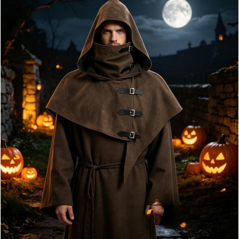ユニセックス修道士チュニックハロウィンコスプレ中世司祭ローブマントステージ用