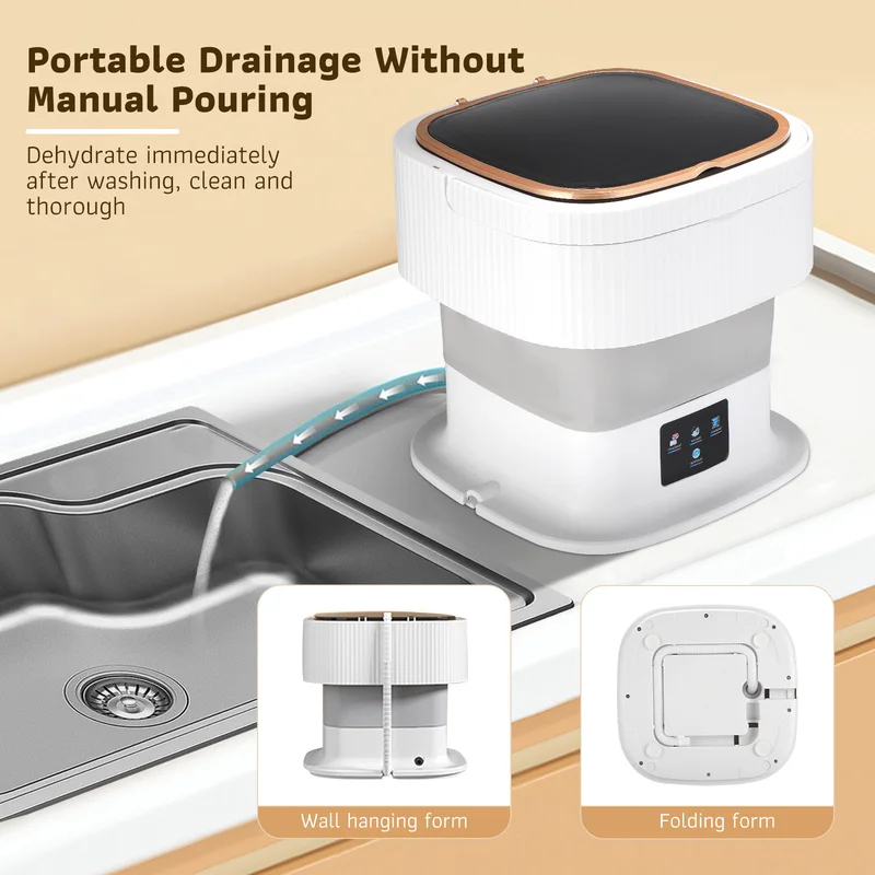 新しいポータブル洗濯機、ミニ洗濯機と乾燥機 10L、折りたたみ超音波下着洗濯機とダンプバスケット