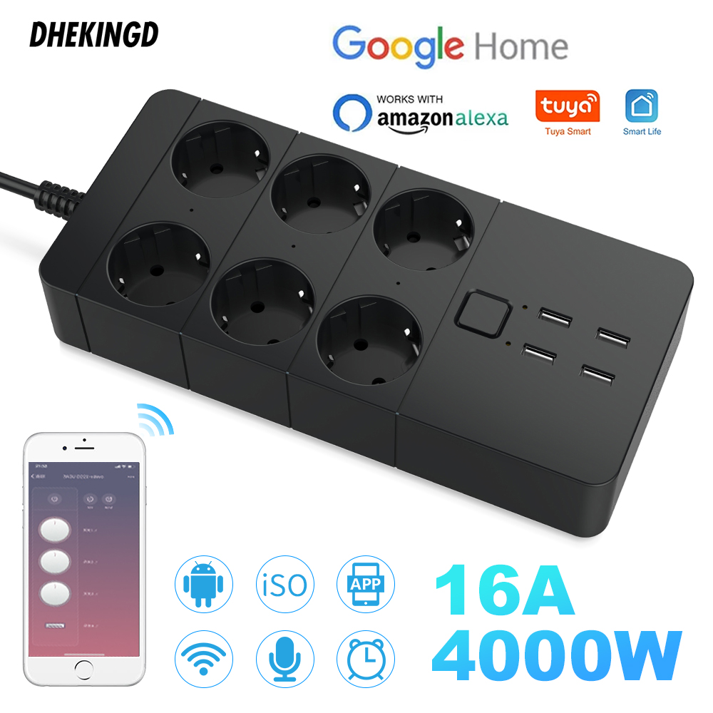 スマート Wifi 電源タップ 4/6 EU 4USB コンセントプラグ 5V3.1A 充電ポートタイミング Bluetooth 制御 Alexa GoogleHome アシスタント付き