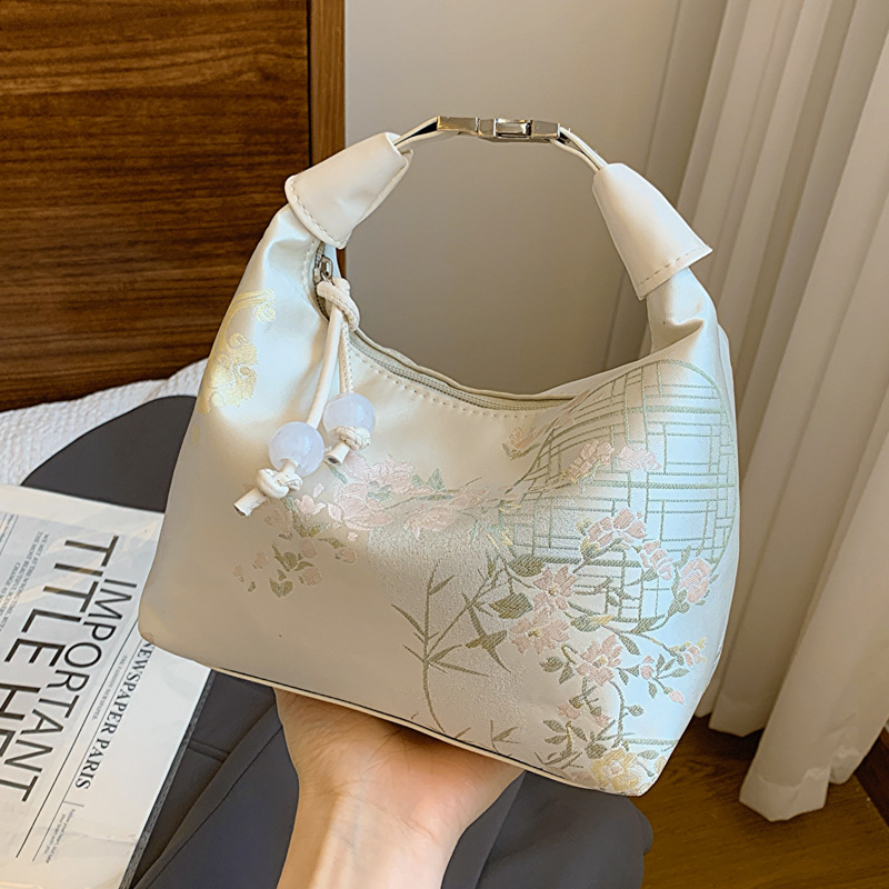 中国古代スタイルのリストバッグレディース多機能韓服アクセサリーハンドバッグレース刺繍生地クロスボディショルダーバッグ