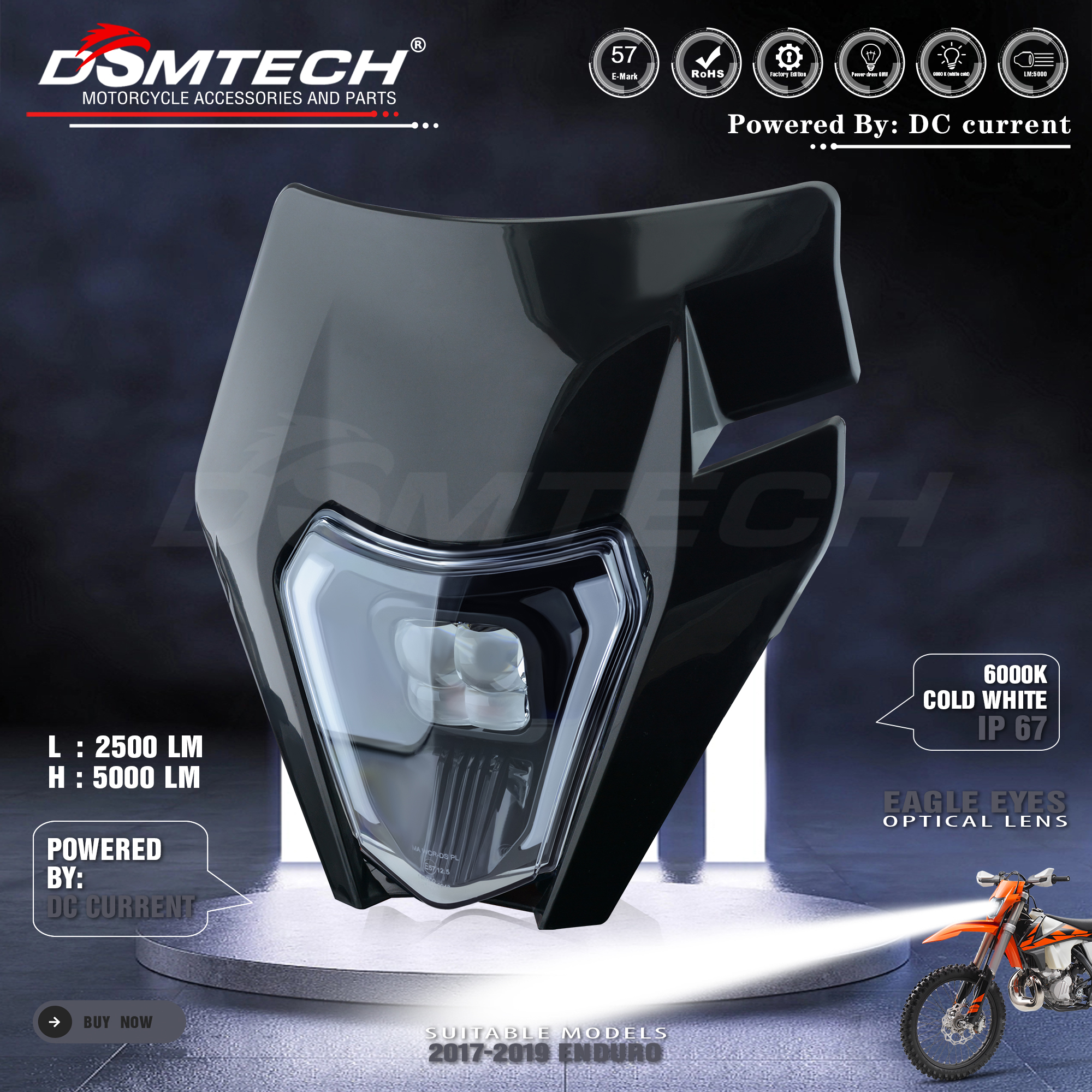 DSMTECH 新 4 LED ヘッドライトヘッドランプ KTM SX F EXC XCF SMR 2017 2018 2019 オートバイダートバイク MX エンデューロスーパーモト