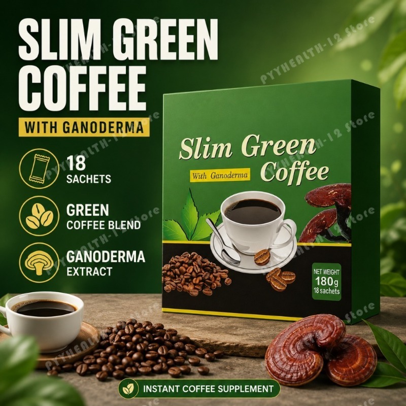 霊芝エキス入りスリムグリーンコーヒー、グリーンコーヒーブレンドインスタントドリンクミックス、18袋180g、植物ベースのウェルネスサプリメント