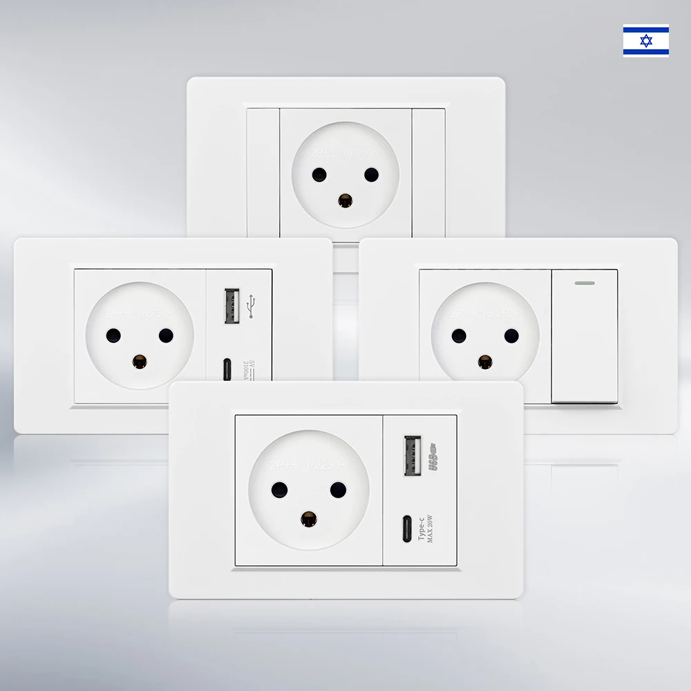 Sran 電源ソケット イスラエル USB タイプ C 5V 2.1A またはスイッチ Rj45 テレビ、118*72 ミリメートル PC パネル壁コンセント