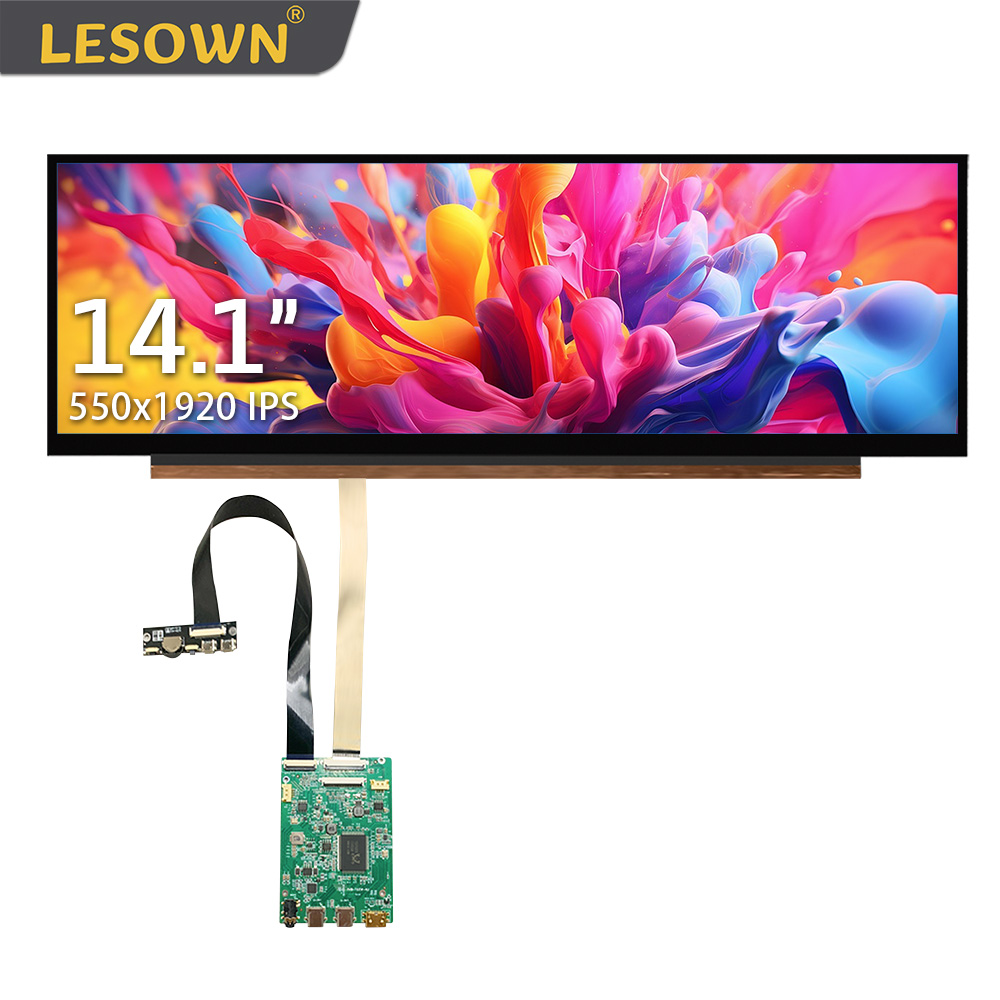 LESOWN 4K ロングバースクリーン 14.1 インチ 1920x550 IPS LCD タッチ USB C HDMI eDP 30PIN ストレッチディスプレイモジュール Aida64 モニタリング用