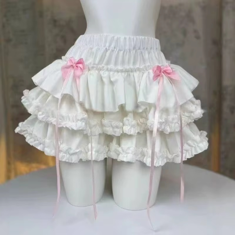 女性 Y2K Cutecore ロリータかわいい甘いミニショートハイウエストプリーツ A ライン 2000 年代原宿フリルケーキかわいい弓スカート服