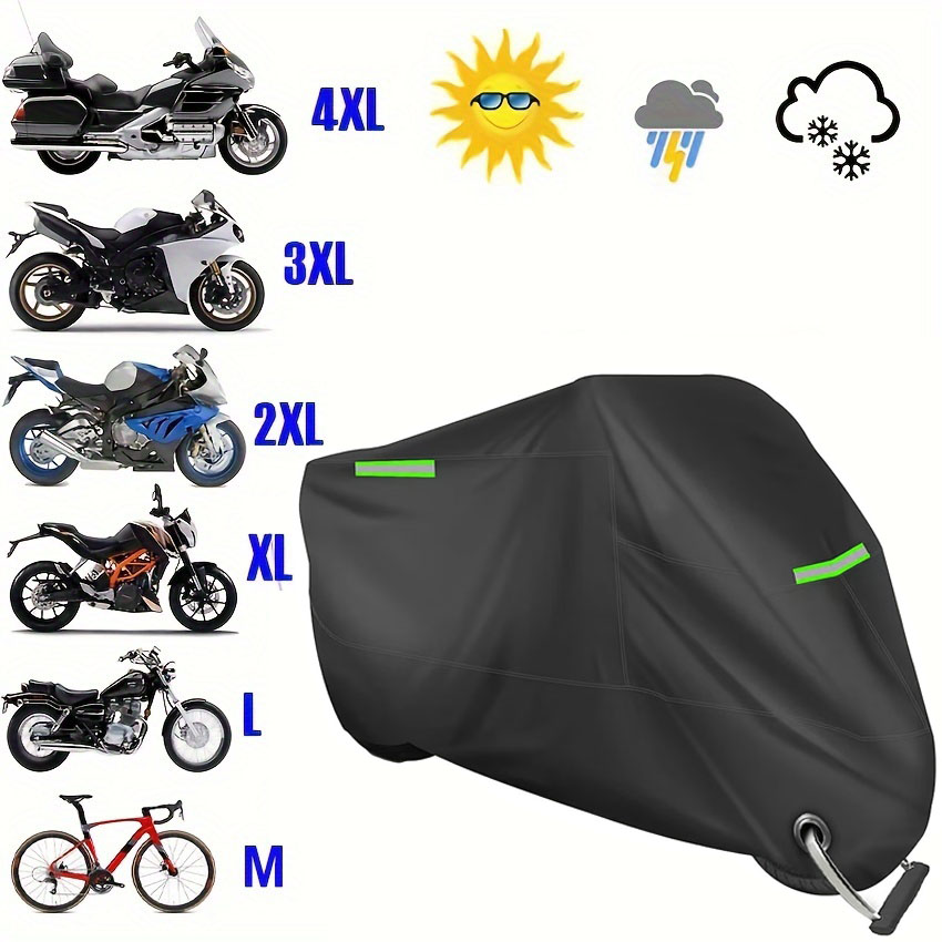 バイクカバー 防水 屋外 防塵 防風 ユニバーサルフィット バイクカバー 伸縮性のある裾と反射ストリップ付き
