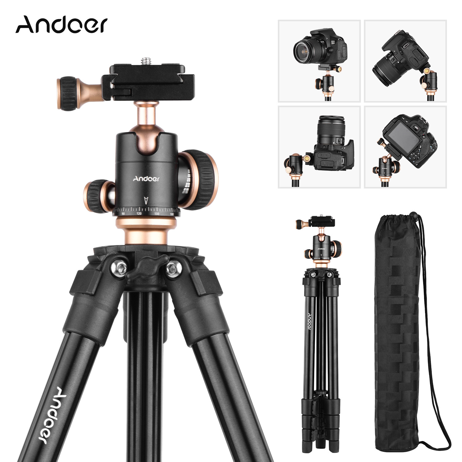 Andoer Q160SA 三脚 カメラ三脚 パノラマボールヘッド三脚付き DSLR デジタルカメラ ビデオカメラ Canon Nikon Sony カメラ用