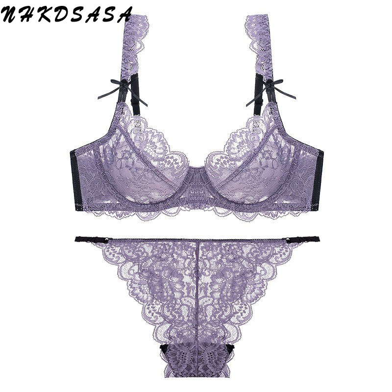 2020 新ホット販売ランジェリーセットセクシーな女性のレースのブラジャーとパンティー超薄型ガータープッシュアップビッグサイズ透明下着 85E 95D