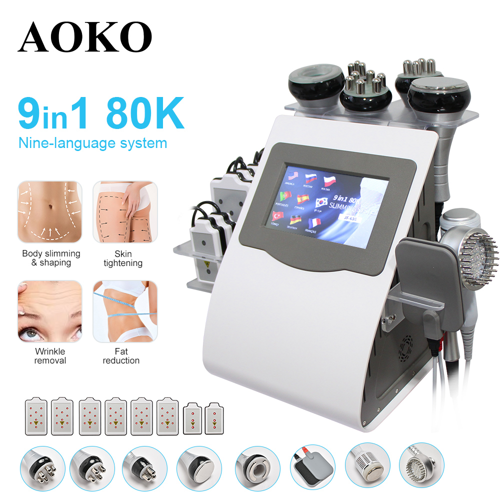 AOKO 9 in 1 ツール 80K キャビテーション超音波ボディ痩身マシン多極ラジオ抗しわ若返りスキンリフト引き締め