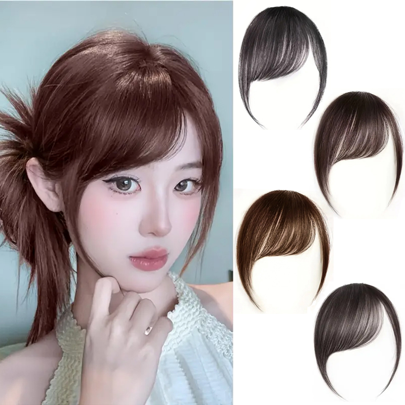 合成斜め前髪ショートブラウンブラック偽毛フリンジ延長クリップヘアピースアクセサリー女性ガール
