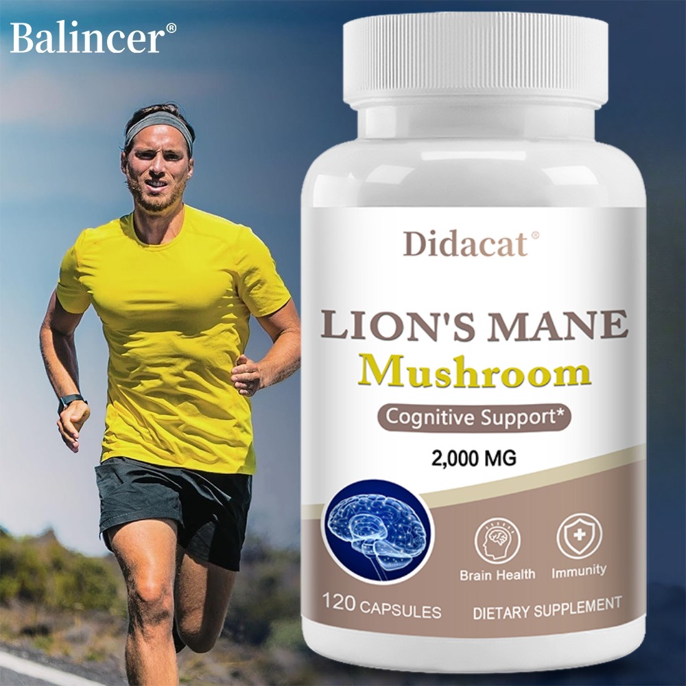 Organic Lions Mane Mushroom Capsules Brain Booster for Men & Women Enhances Mental Clarity Focus Memory Vegan