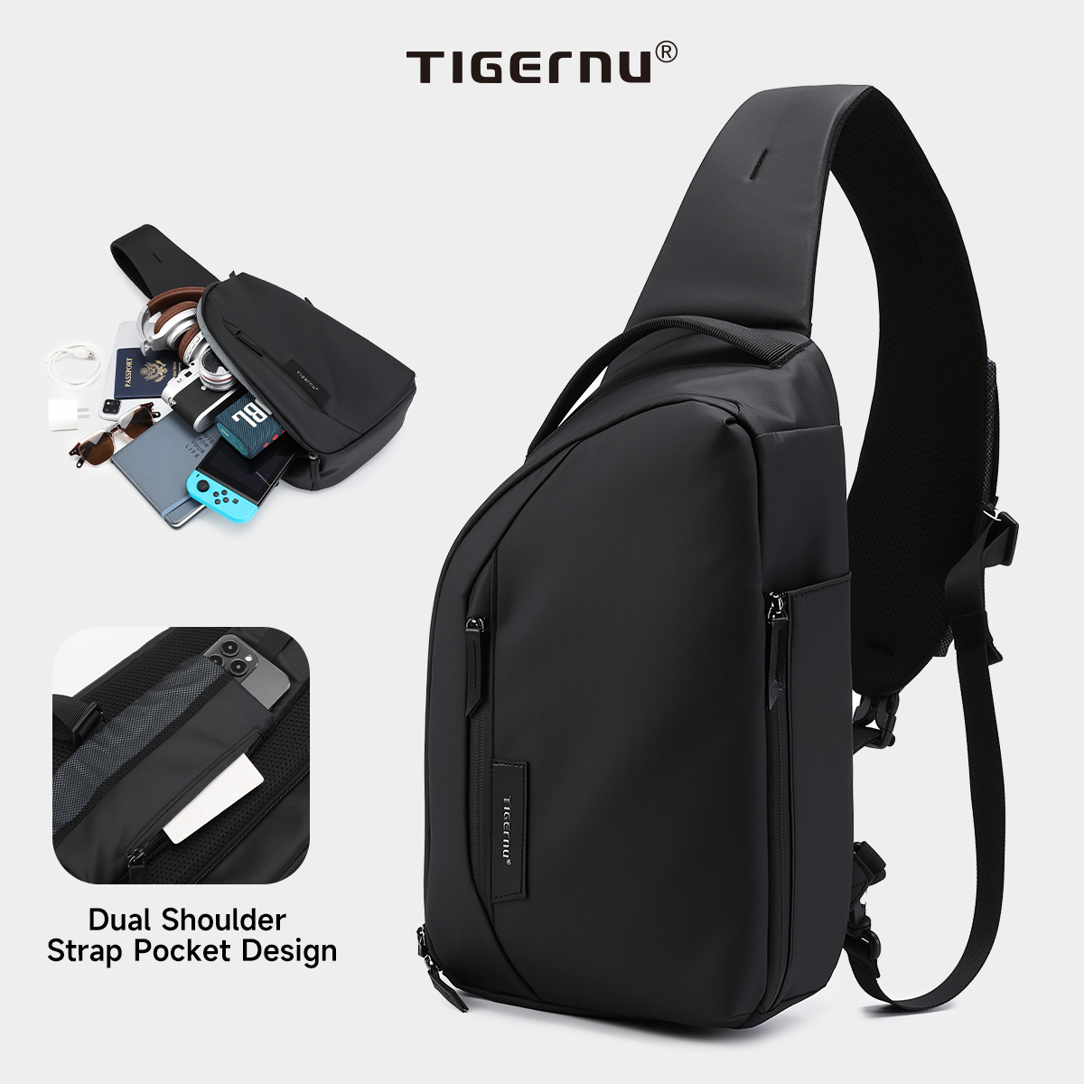 Tigernu ファッションメンズショルダーバッグトラベルチェストバッグ男性用防水スリングバッグクロスバッグ大容量 11 インチ iPad バッグ