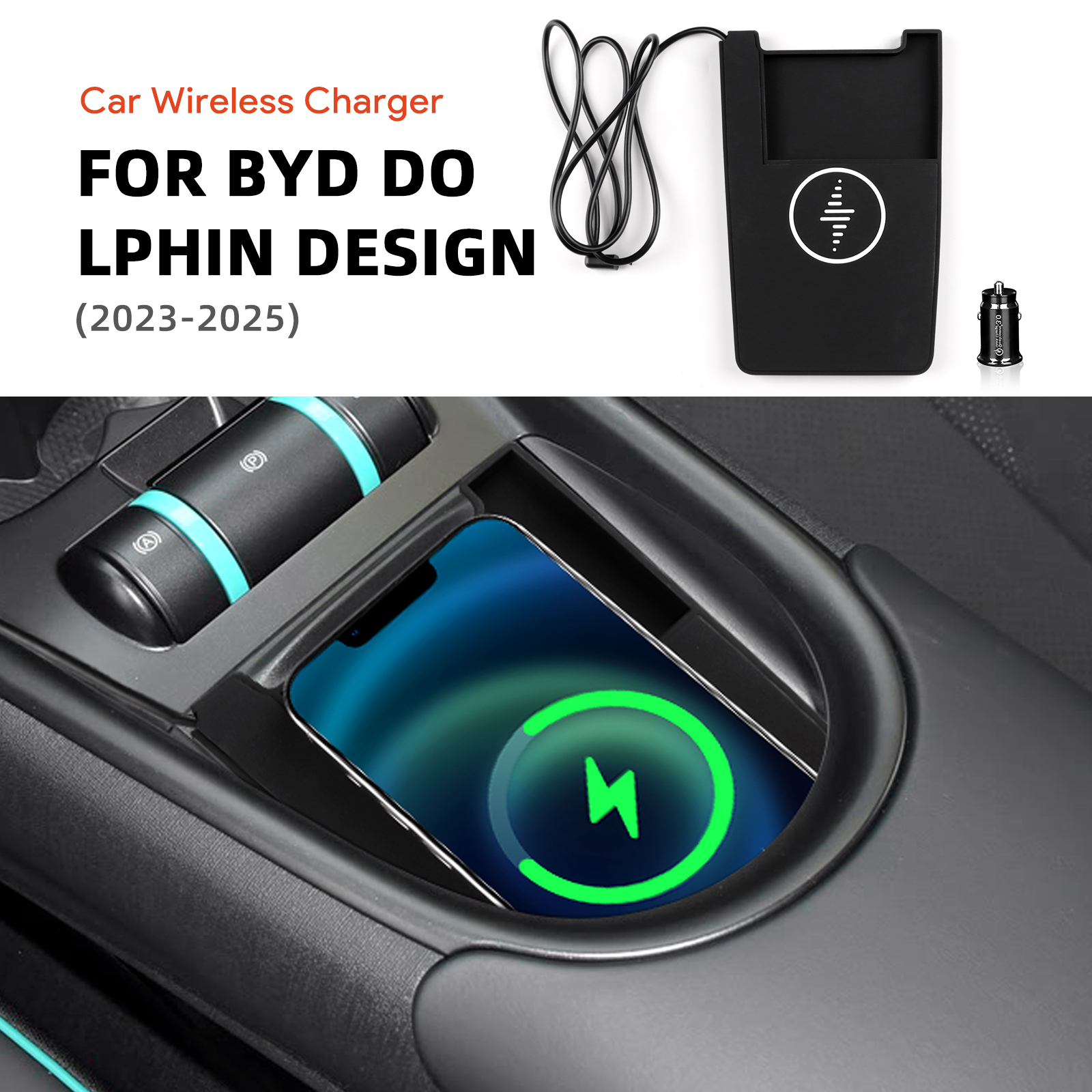 Byd イルカ 2023 2024 2025 車のワイヤレス充電器パッド高速充電センターコンソールオーガナイザーインテリア修正アクセサリー