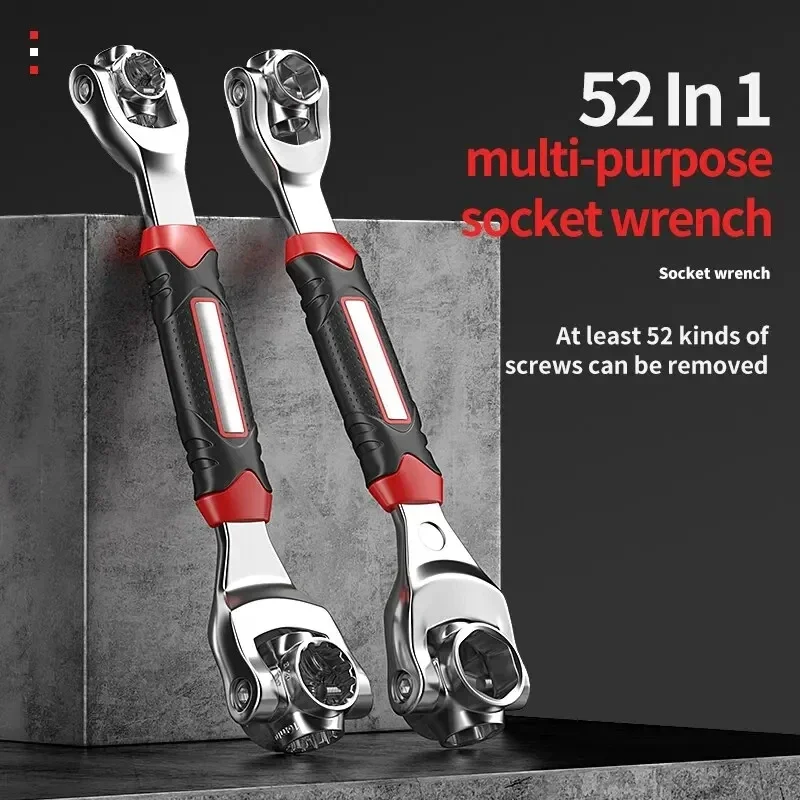 52 in 1 ツールソケットワークスユニバーサルラチェットスプラインボルトスリーブ回転ハンドツール 360 度多目的タイガーレンチツール