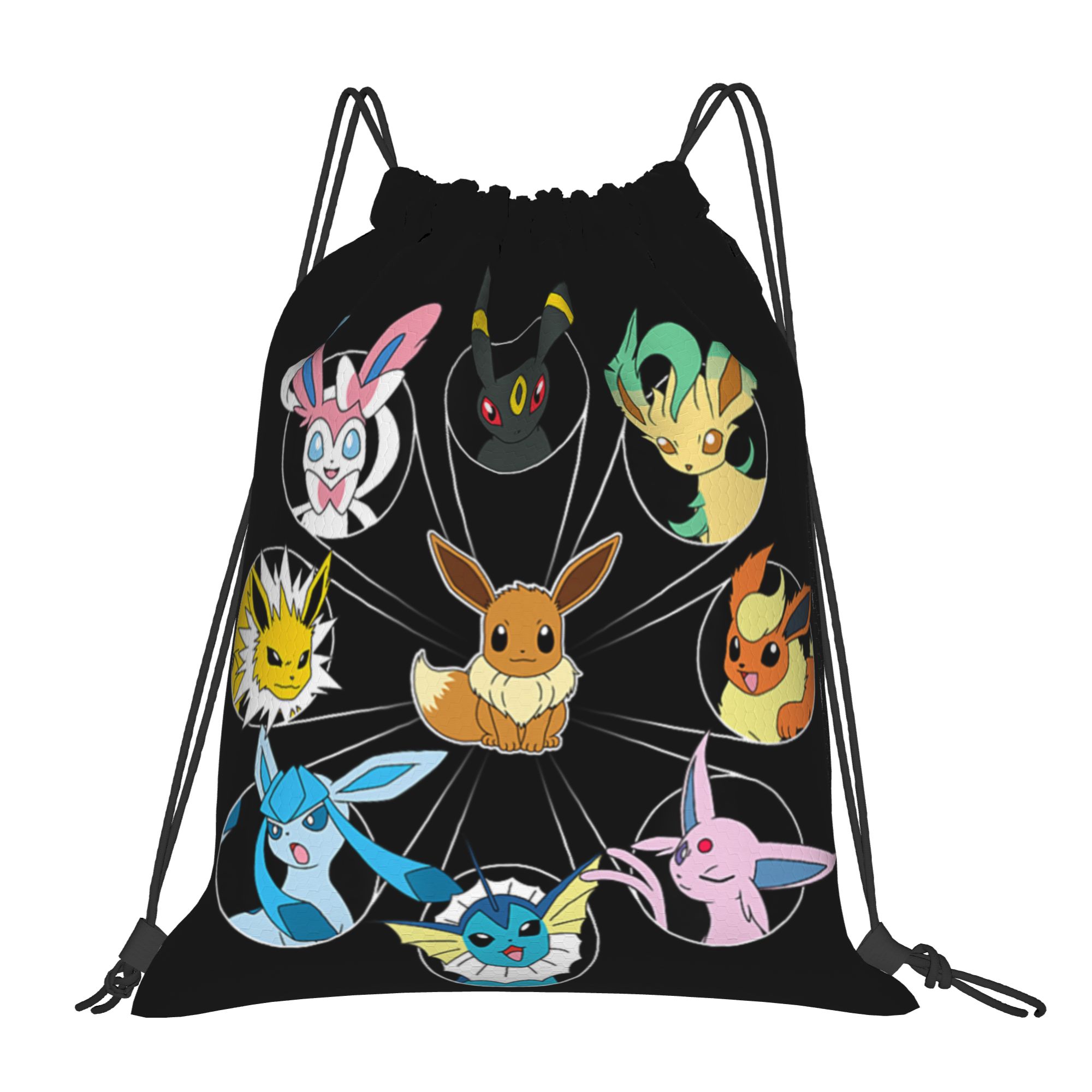 イーブイ進化サークルポケモン巾着バッグショッピングユニセックス収納整理バンドルポケットロープバッグ