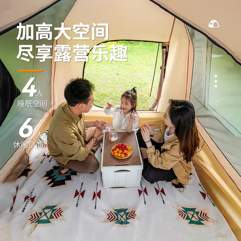 3-4 人用自動二層テント、天窓付き 1 部屋 1 ホール トンネル テント、防水