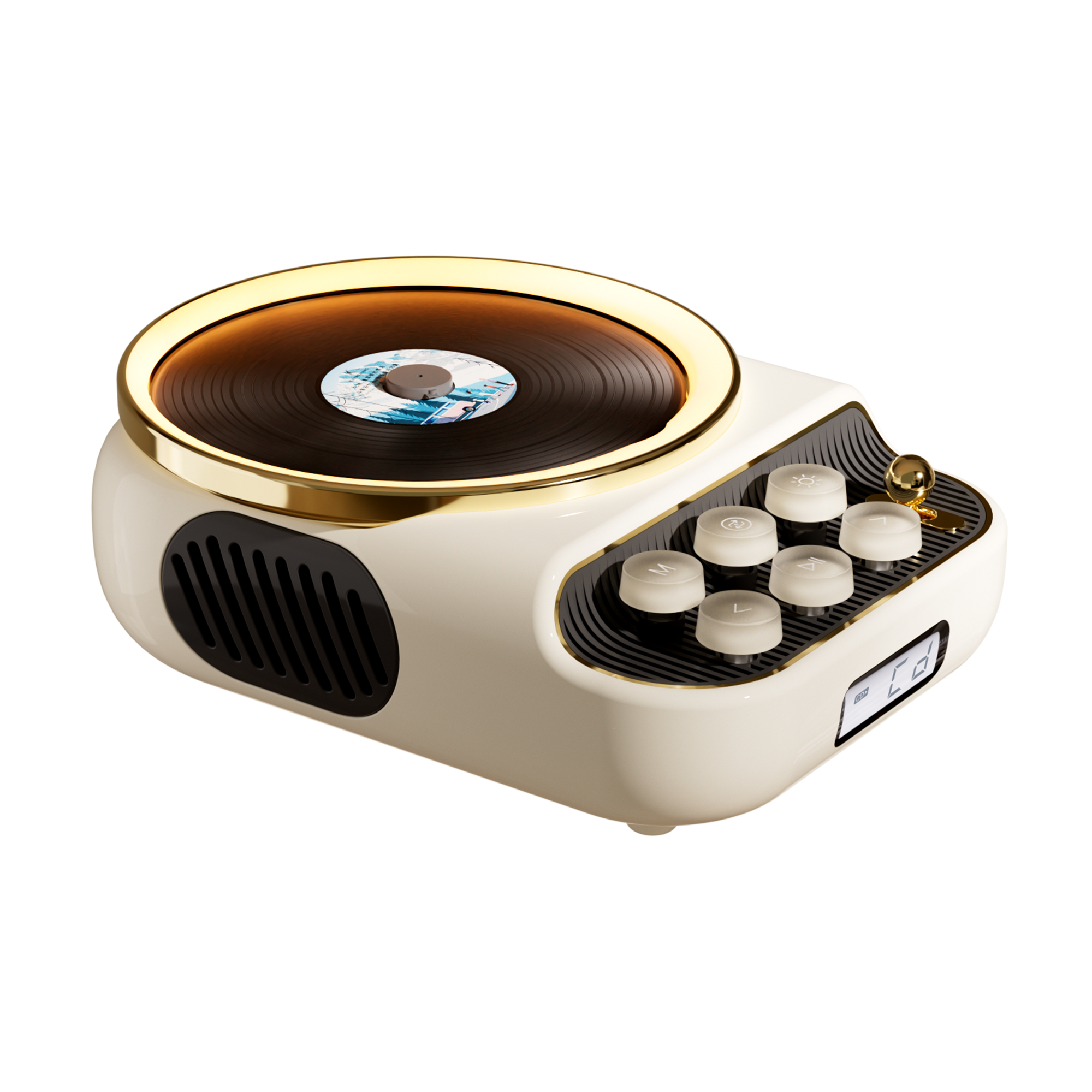 オリジナル工場のヴィンテージデザイン 4-in-1 回転ディスク CD プレーヤーポータブル音楽スピーカー FM ラジオと暖か​​いナイトライト付き