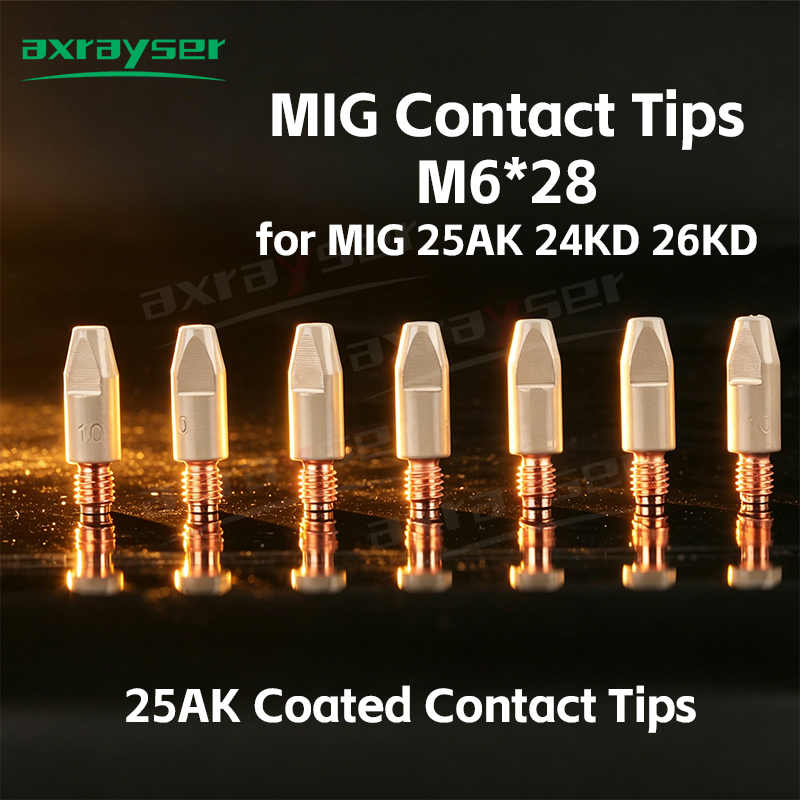 10/20 個 MIG チップ 24KD 25AK 26KD コーティングされたコンタクトチップ M6x28mm ノズル 0.8/0.9/1.0/1.2mm コーティングされたチップ MIG MAG GMAW 25AK 24KD
