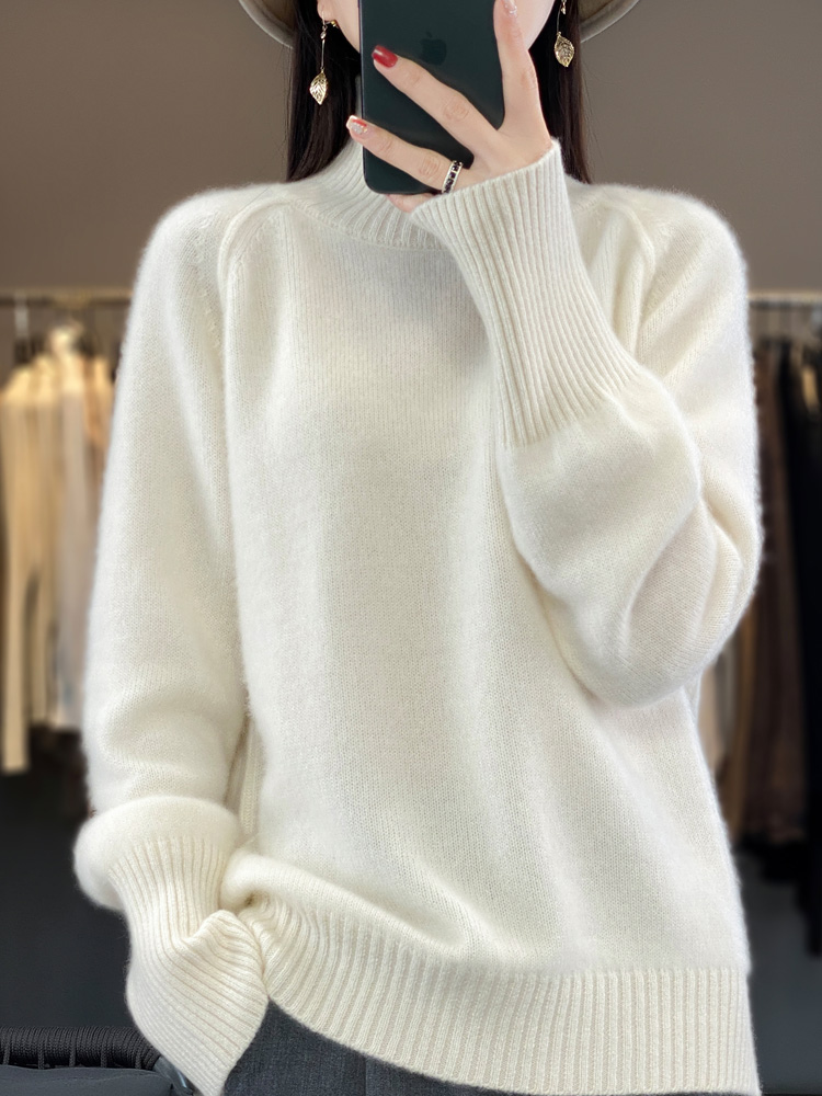 女性カシミヤセーター 100% メリノウールニットプルオーバー秋冬モックネックニット女性ソフトカジュアルファッション暖かいトップ