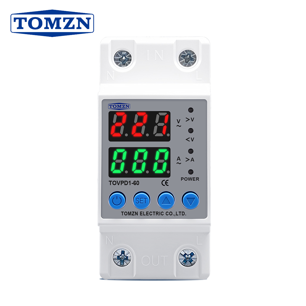 TOMZN Din Rail 110V 230V AC Adjustable Over Under Voltage Protective Device Protector Relay Monitor Current Limit 40A 63A 80A