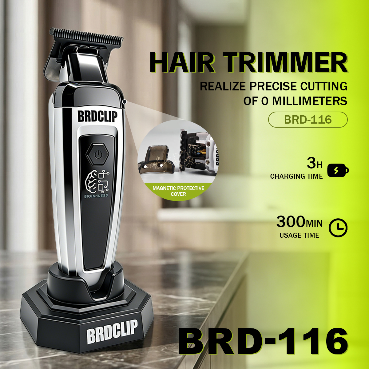 BRDCLIP プロのヘアトリマー充電式バリカン充電ベースブラシレスモーターヘアトリマー男性のための BRD-116 BRD-106B