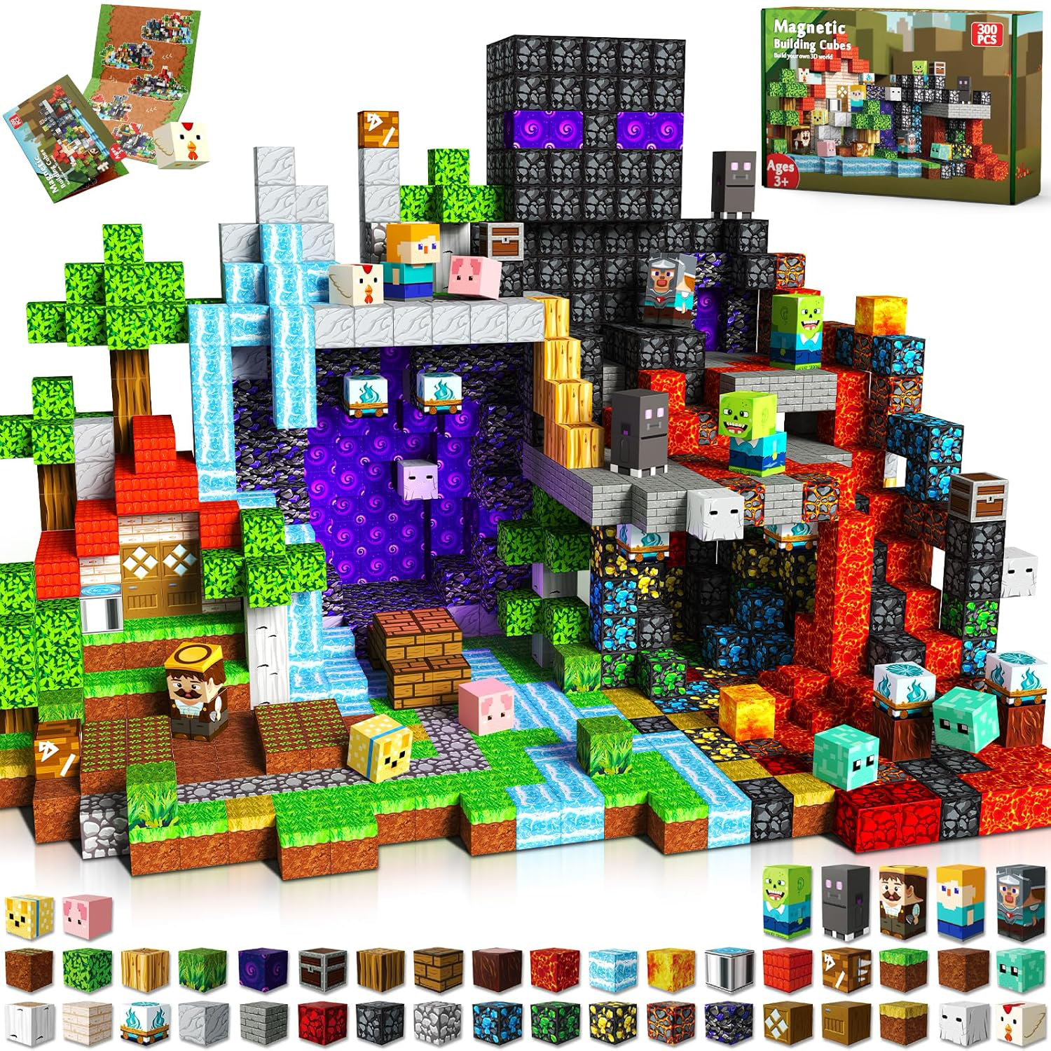 100～300個の磁気タイルビルディングブロックセット、My Worldフィギュアレンガ、STEM教育玩具、3～10歳の子供向け、男の子、女の子へのギフト